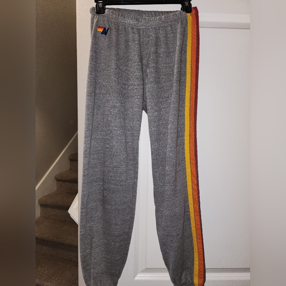Aviator Nation Gray Sweatpants with Multicolor Stripe